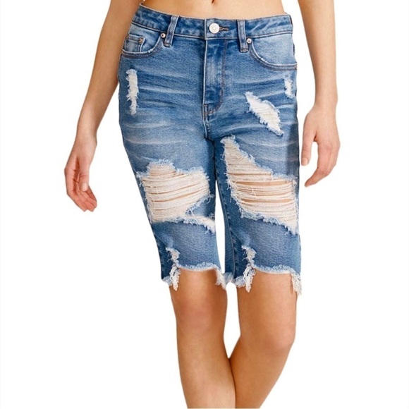 MADDEN GIRL Destroyed Long Cut-Off Jeans Shorts Size 29 / 8 NEW - Picture 8 of 8